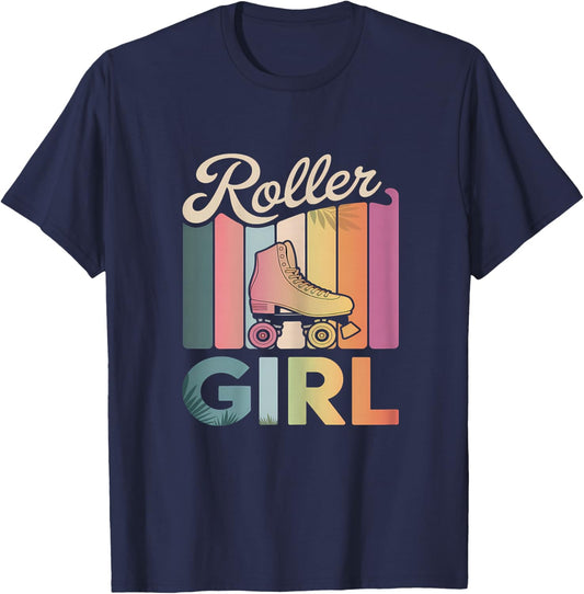 Roller Girl Skater Roller Skating 70s 90s 80's Roller Skates T-Shirt - T-Shirt | Navy