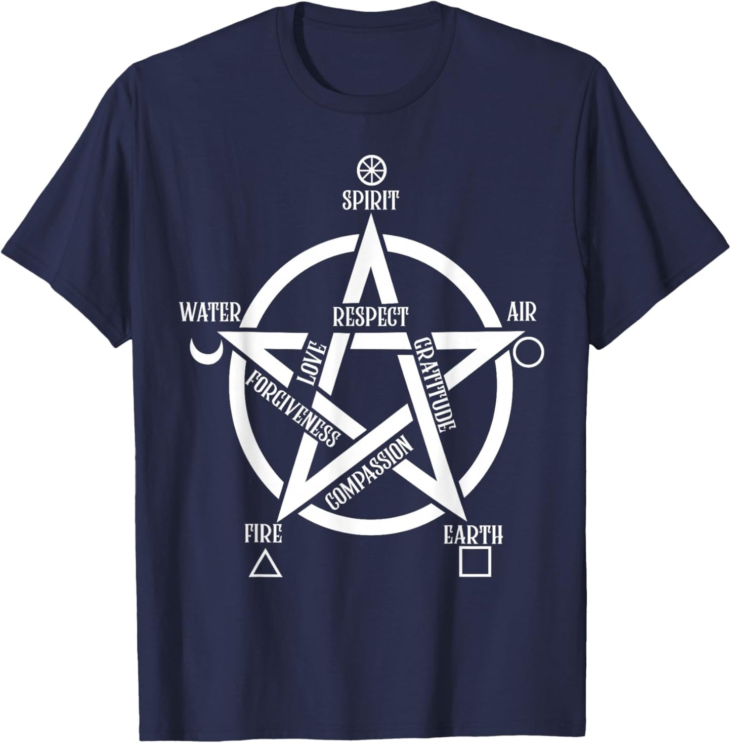 Spirit Water Fire Earth Air - Elemental Pentacle Witch T-Shirt - T-Shirt | Navy