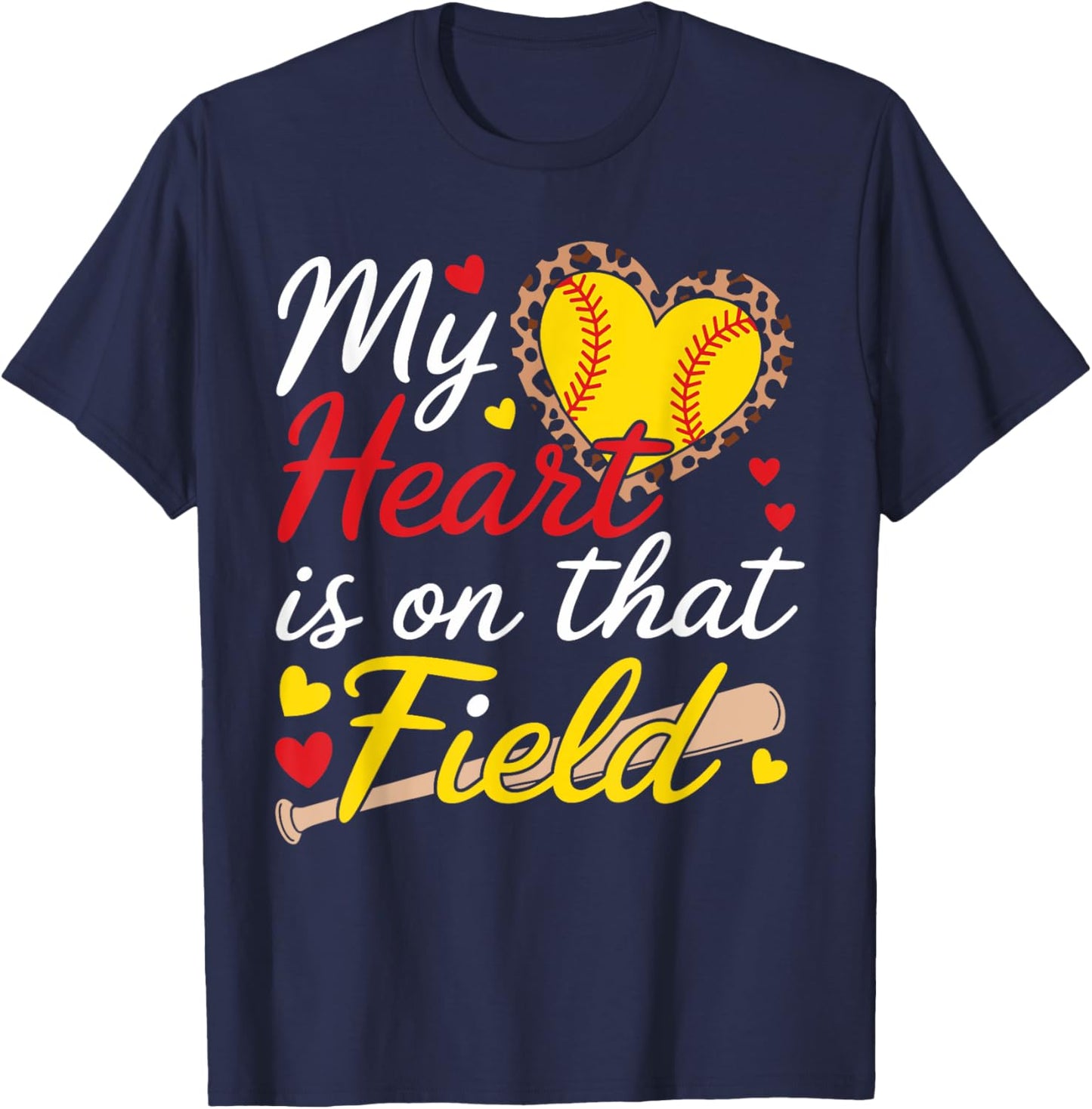 My Heart Is On That Field Cute Softball Mom Softball Grandma T-Shirt - T-Shirt | Navy