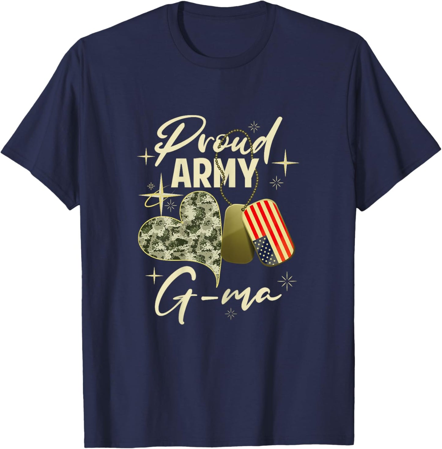 Proud Army G-Ma Camouflage Mother's Day Dog Tag US Flag T-Shirt - T-Shirt | Navy