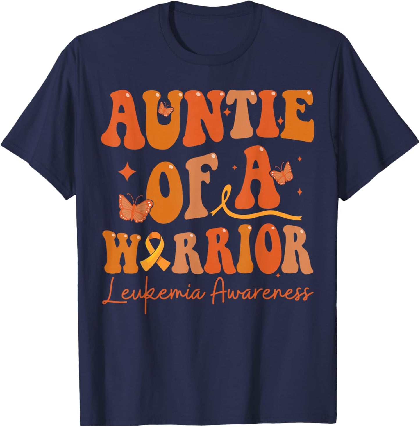 Auntie Of A Warrior Leukemia Awareness Family Matching T-Shirt - T-Shirt | Navy