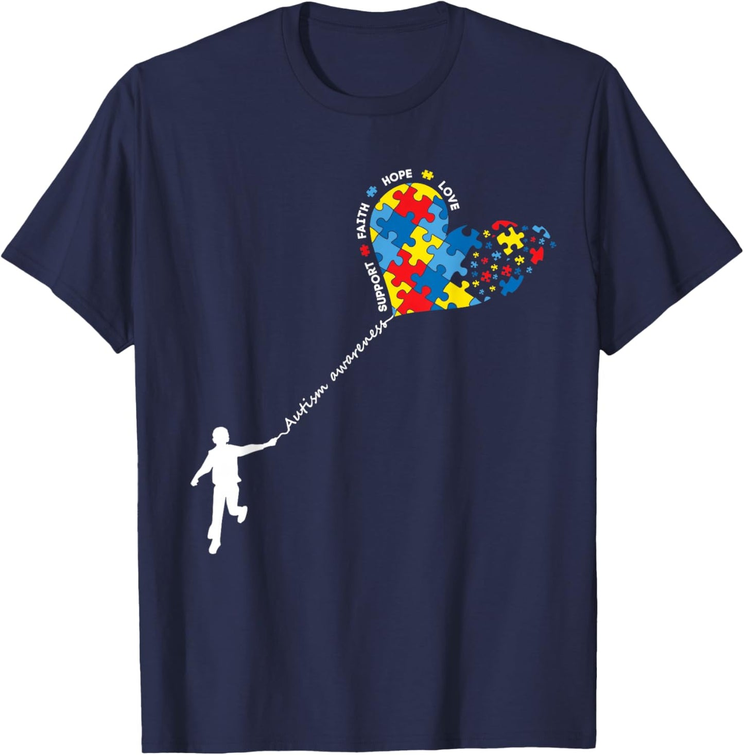 Autism Awareness Puzzle Heart Balloon Love Hope Support T-Shirt - T-Shirt | Navy