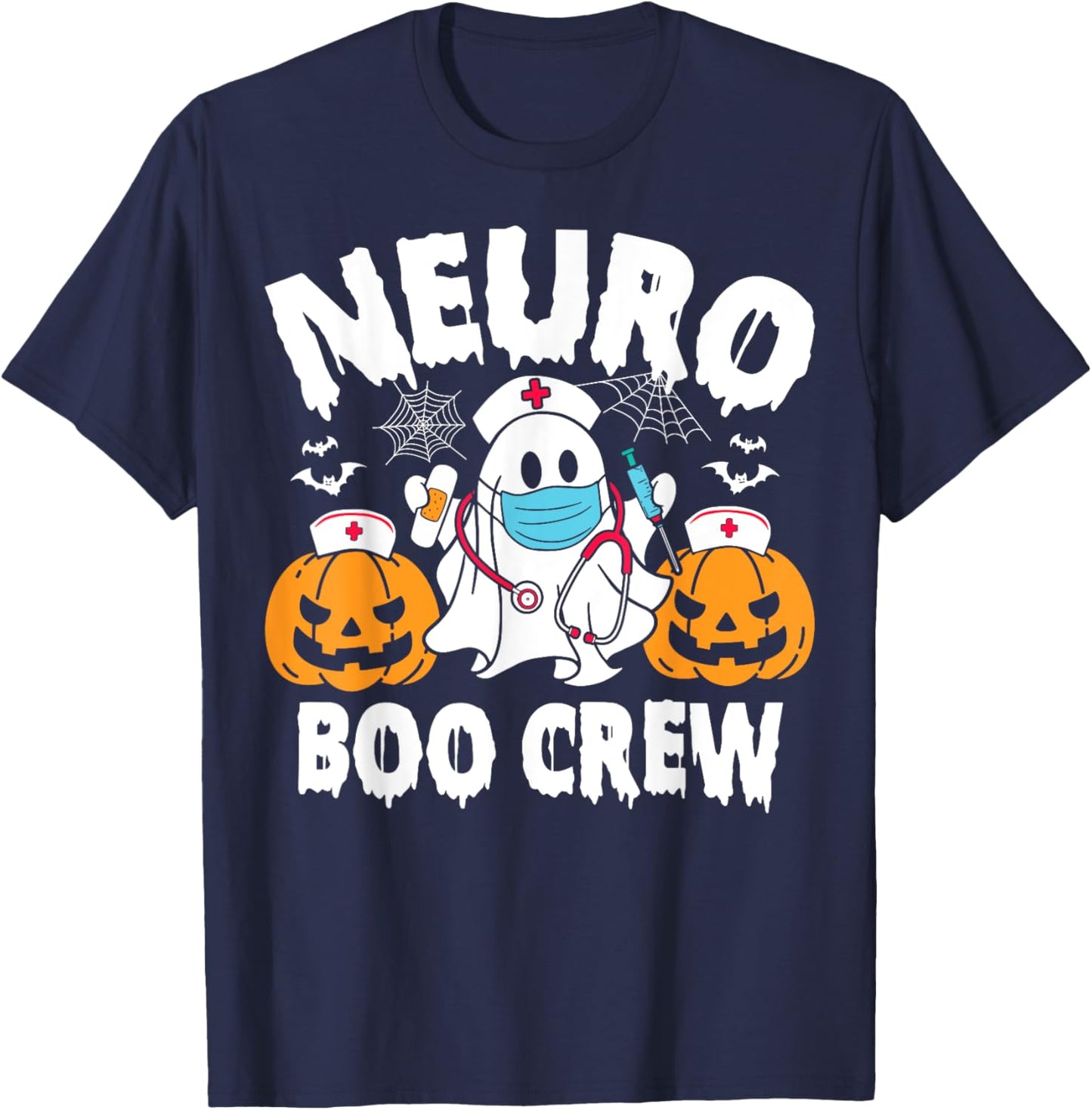 Neuro Nurse Boo Crew Retro Halloween Neurology Nurse T-Shirt - T-Shirt | Navy