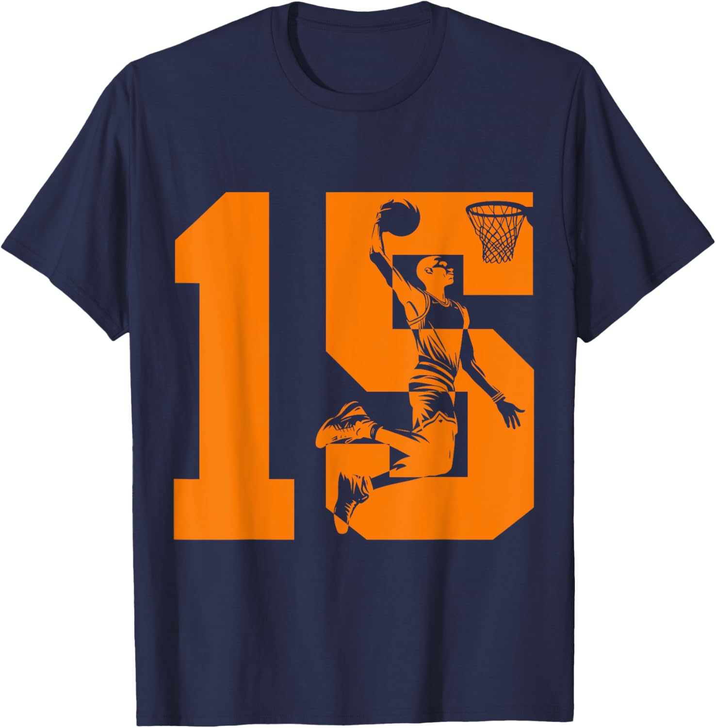 Number 15 Basketball 15th Birthday T-Shirt - T-Shirt | Navy