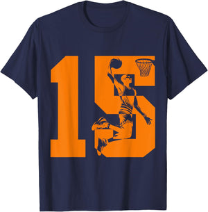 Number 15 Basketball 15th Birthday T-Shirt - T-Shirt | Navy