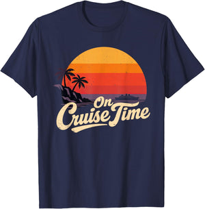 On Cruise Time Retro Cruising Tropical Summer Vacation T-Shirt - T-Shirt | Navy