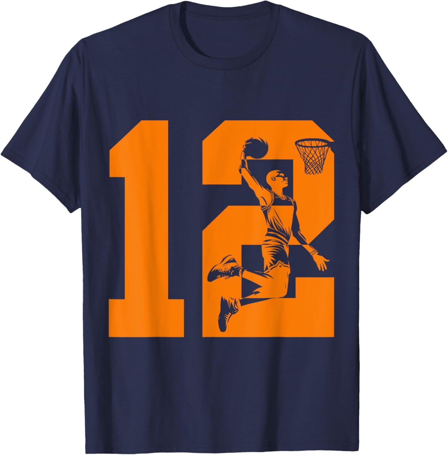Number 12 Basketball 12th Birthday T-Shirt - T-Shirt | Navy