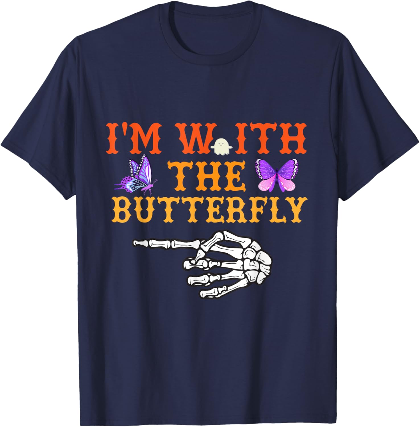 I'm With Butterfly Halloween Costume Couples Matching T-Shirt - T-Shirt | Navy