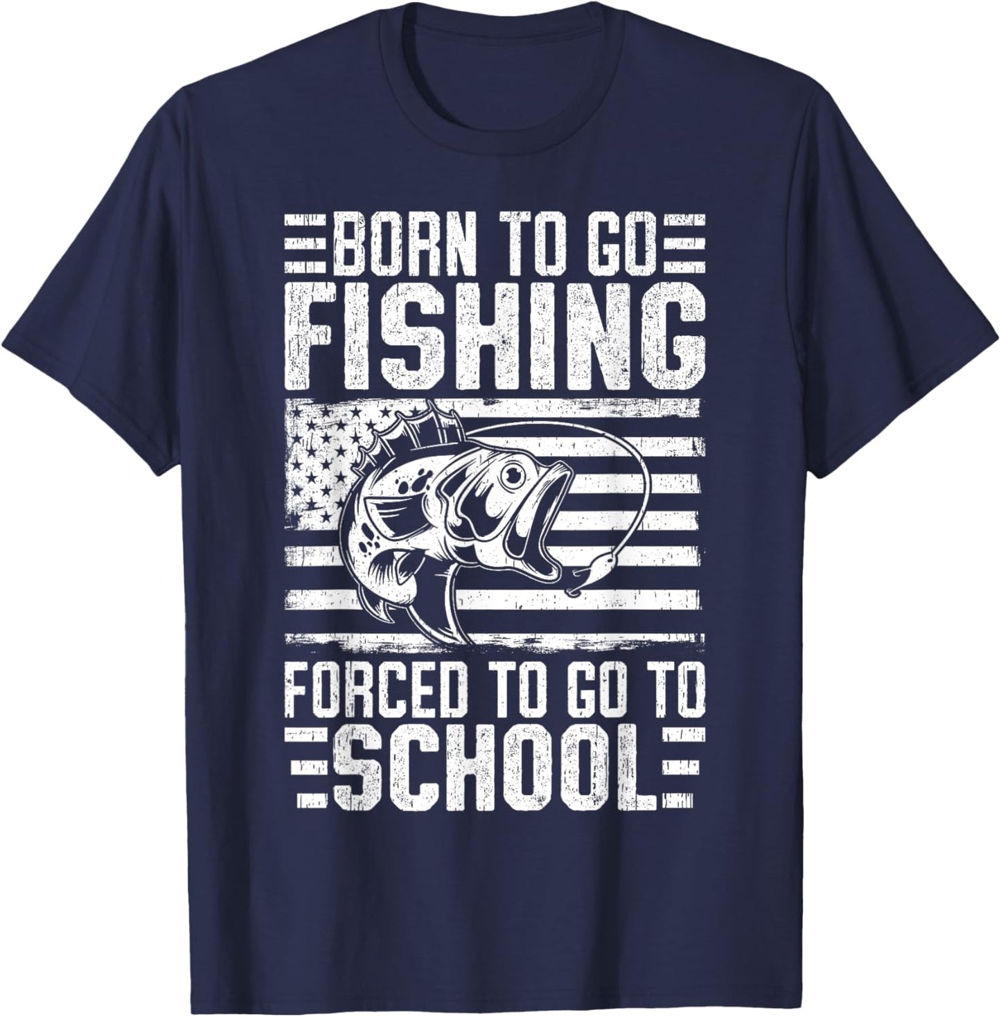 Born To Go Fishing Bass Fish Fisherman Boy Kid Funny Fishing T-Shirt - T-Shirt | Navy