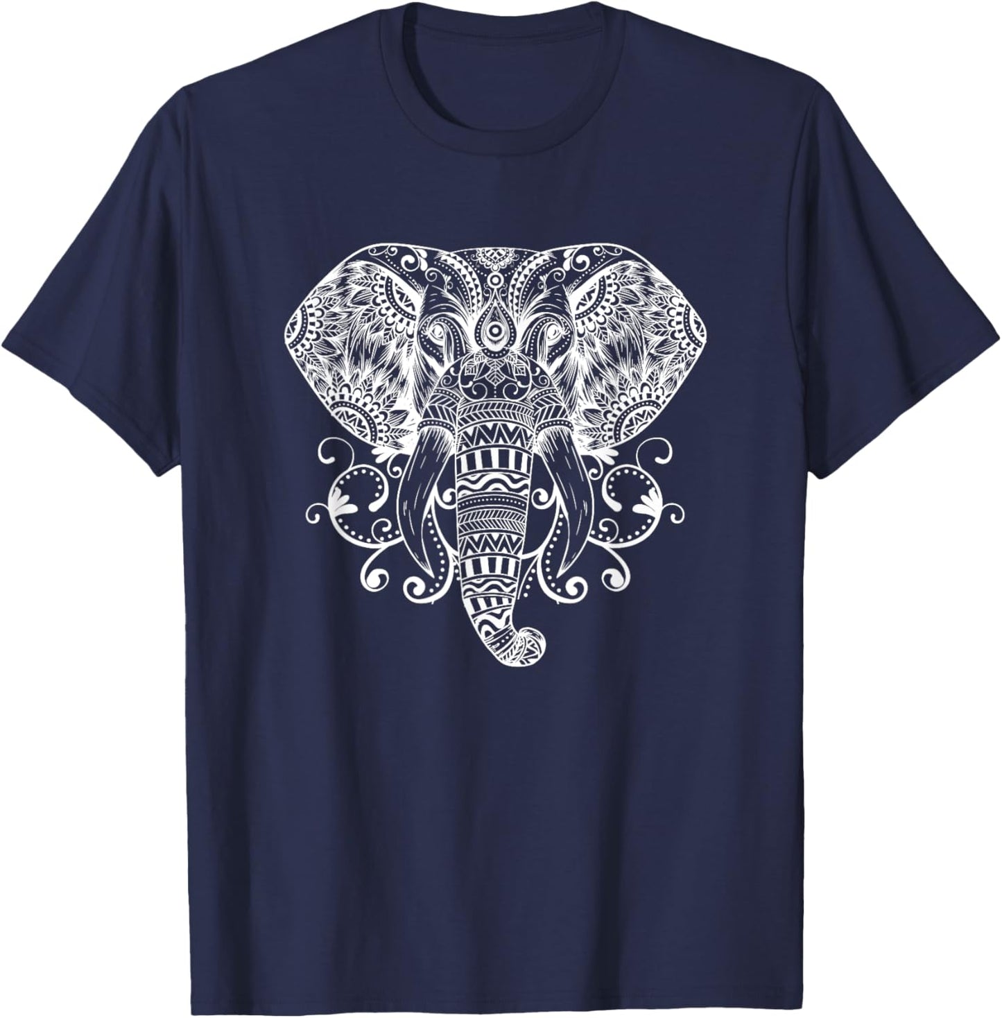 Elephant Face Energy Mandala Yoga Meditation Men Women Kids T-Shirt - T-Shirt | Navy