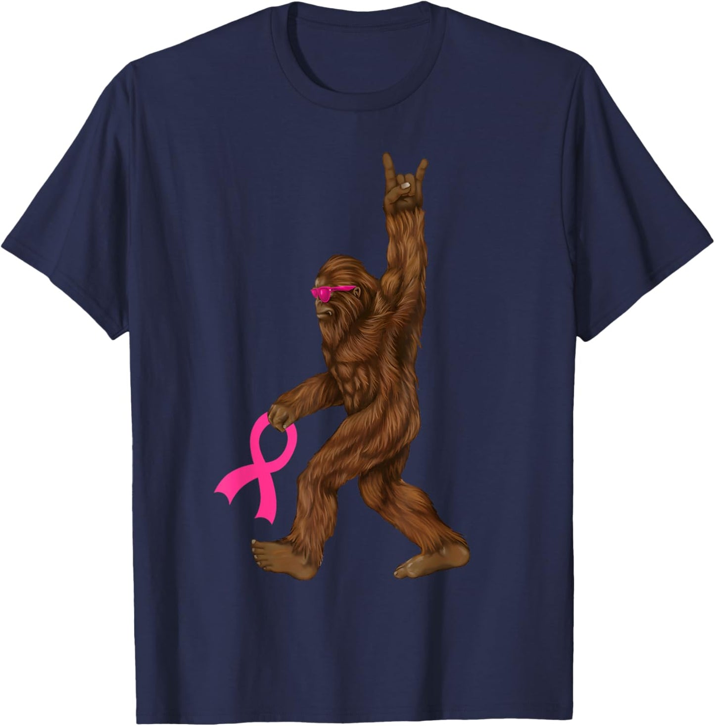 Bigfoot Breast Cancer Funny Sasquatch Pink Ribbon T-Shirt - T-Shirt | Navy