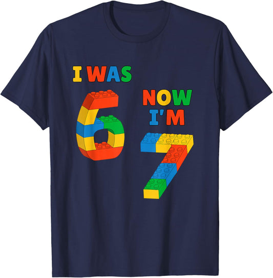 I was 6 Now Im 7 Blocks Kids 7 Year Old Birthday Building T-Shirt - T-Shirt | Navy
