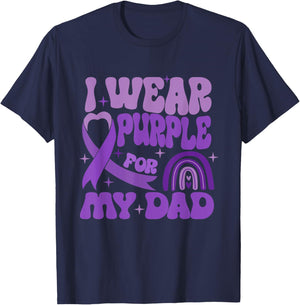 I Wear Purple For My-Dad Alzheimers Awareness Purple Ribbon T-Shirt - T-Shirt | Navy