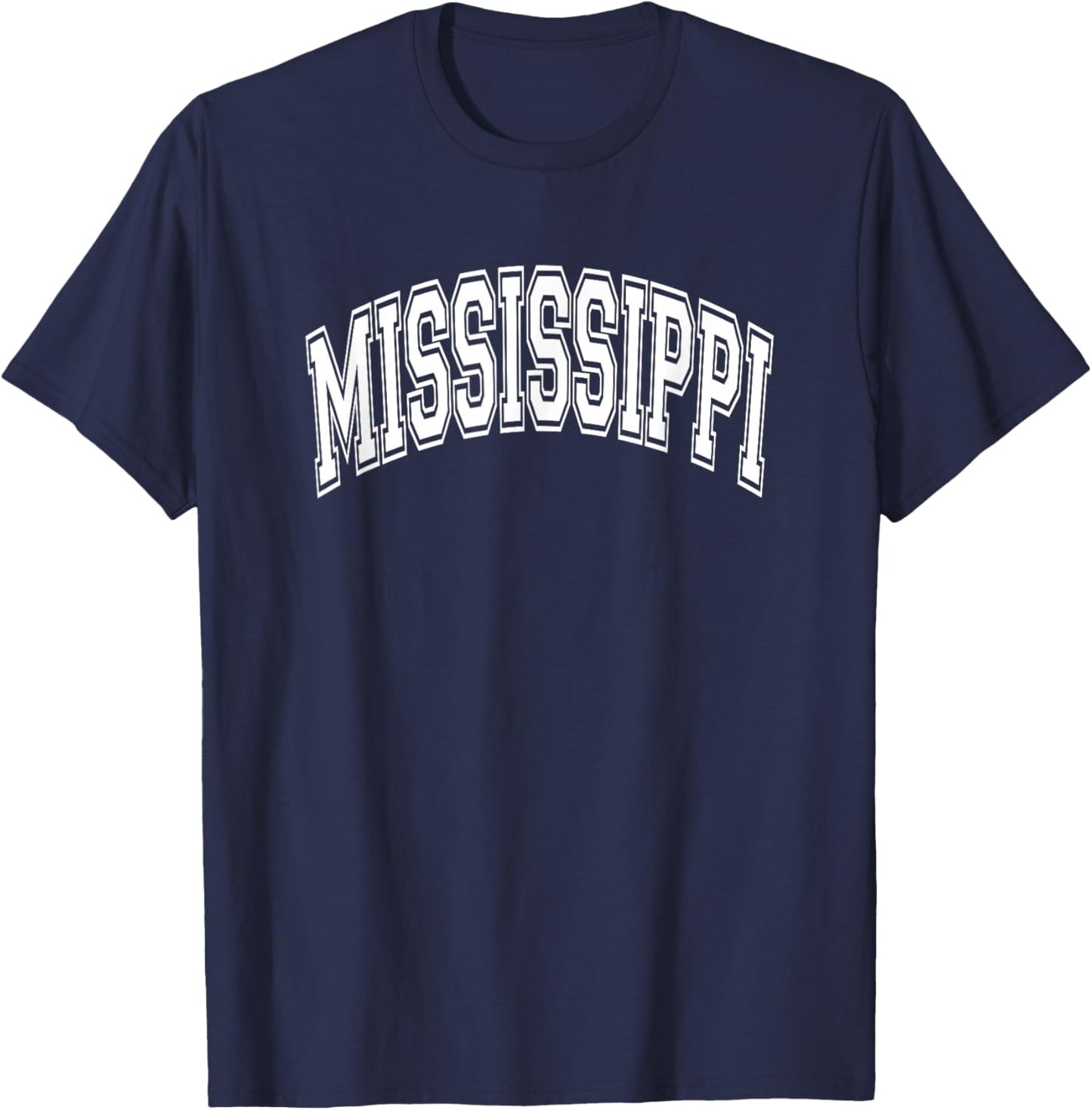 Mississippi Arched Style White Text T-Shirt - T-Shirt | Navy