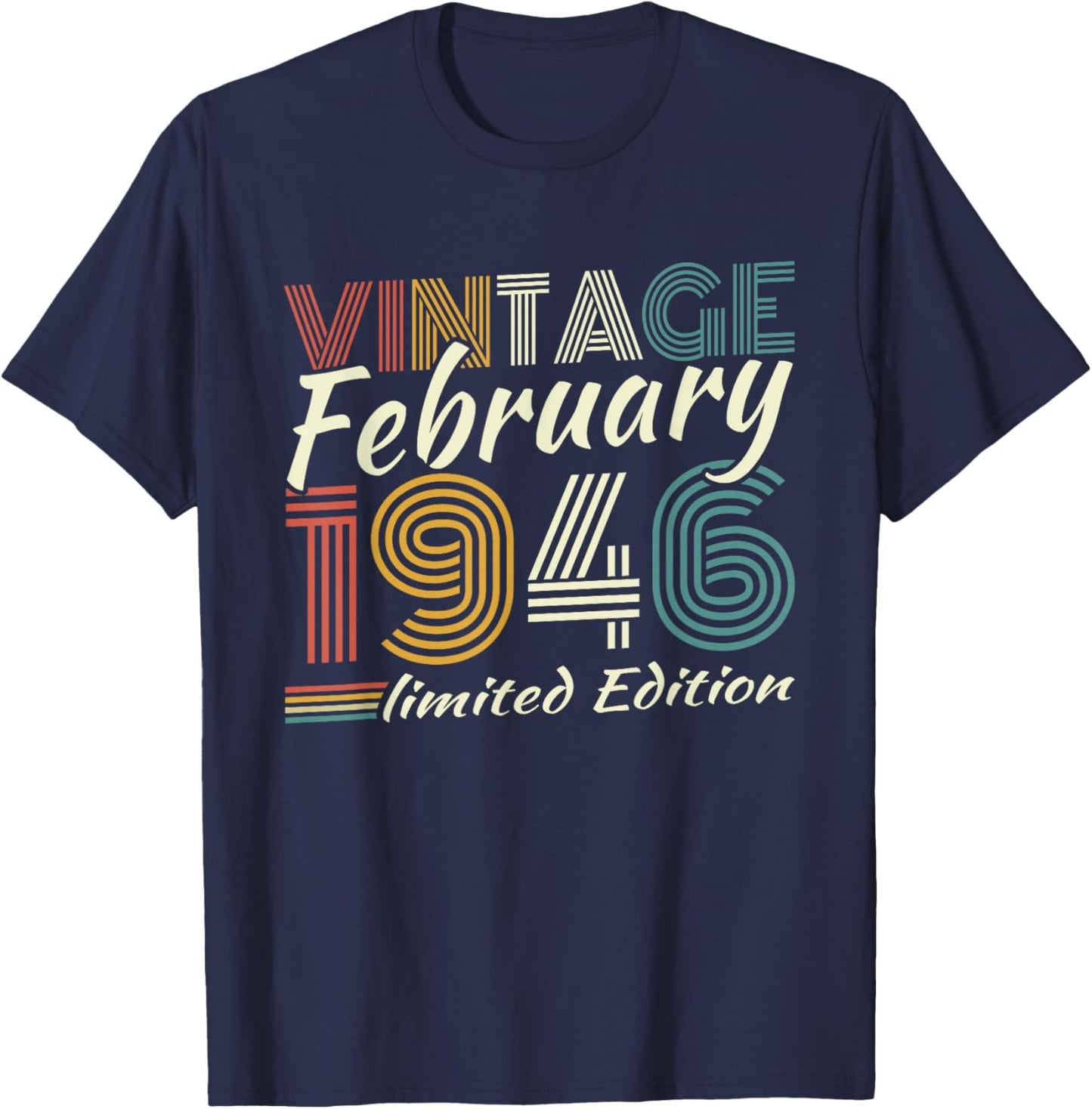 Vintage February 1946 Birthday Gift 80 Years Men T-Shirt - T-Shirt | Navy