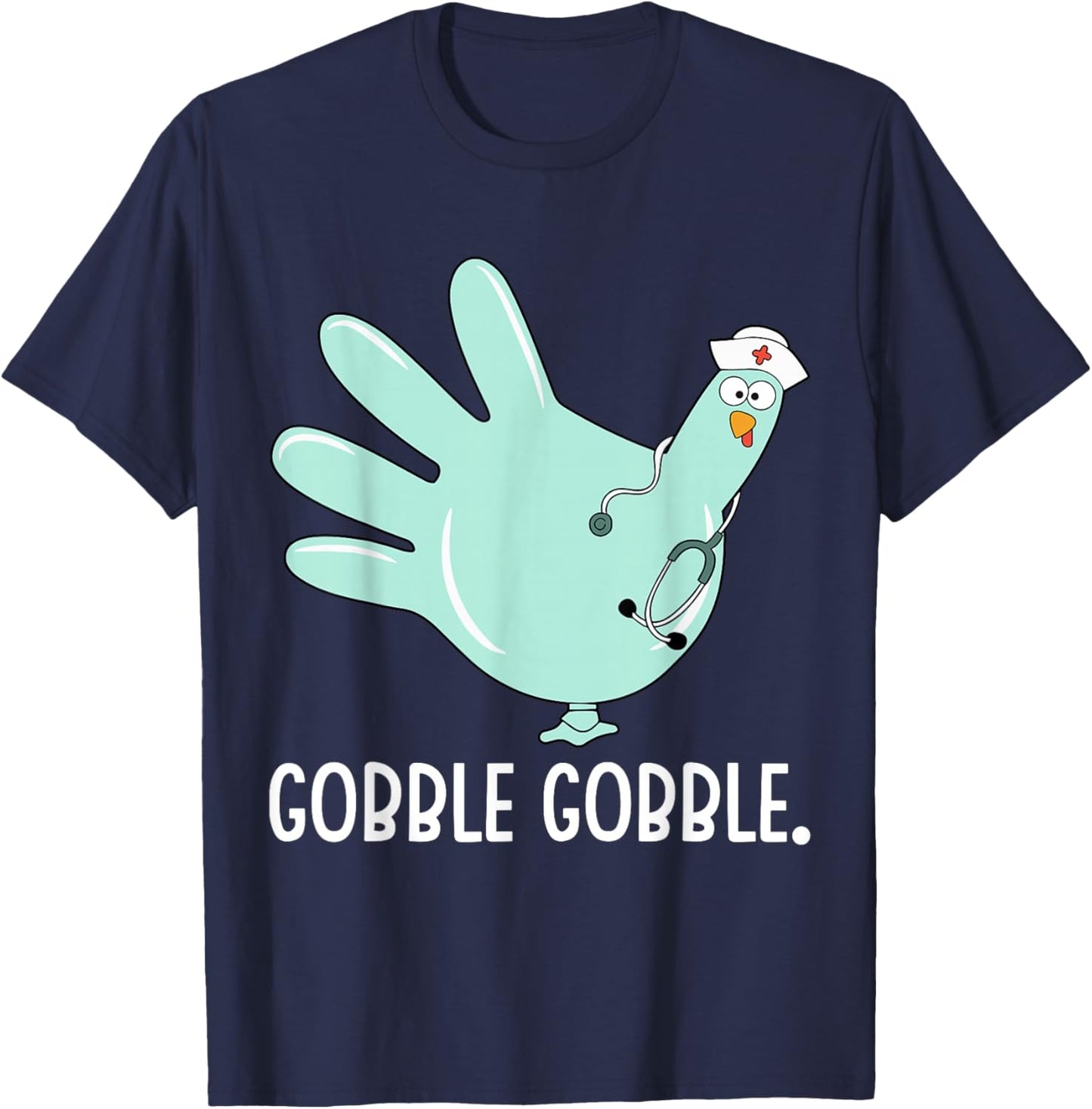 Turkey Scrubs Rubber Gloves Nurse Fall Nursing Thanksgiving T-Shirt - T-Shirt | Navy