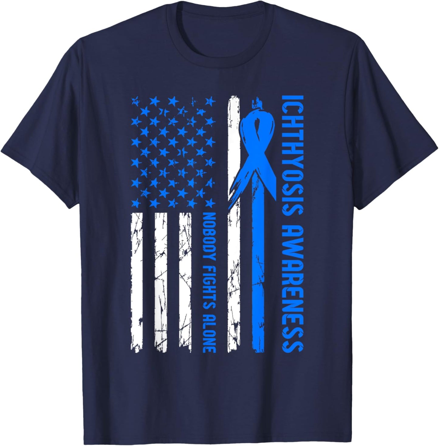 Ichthyosis Awareness Flag Nobody Fights Alone T-Shirt - T-Shirt | Navy