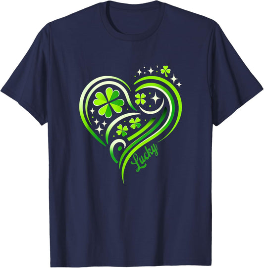 Lucky Heart Design with Shamrocks for St. Patrick's Day T-Shirt - T-Shirt | Navy