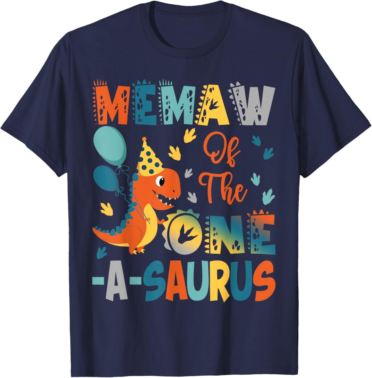 Memaw Of The One-A-Saurus 2Nd Birthday Dinosaur Party T-Shirt - T-Shirt | Navy