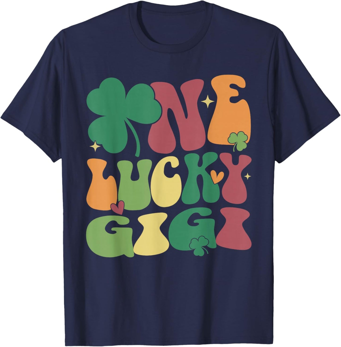 Retro Groovy St Patricks Day One Lucky Gigi T-Shirt - T-Shirt | Navy