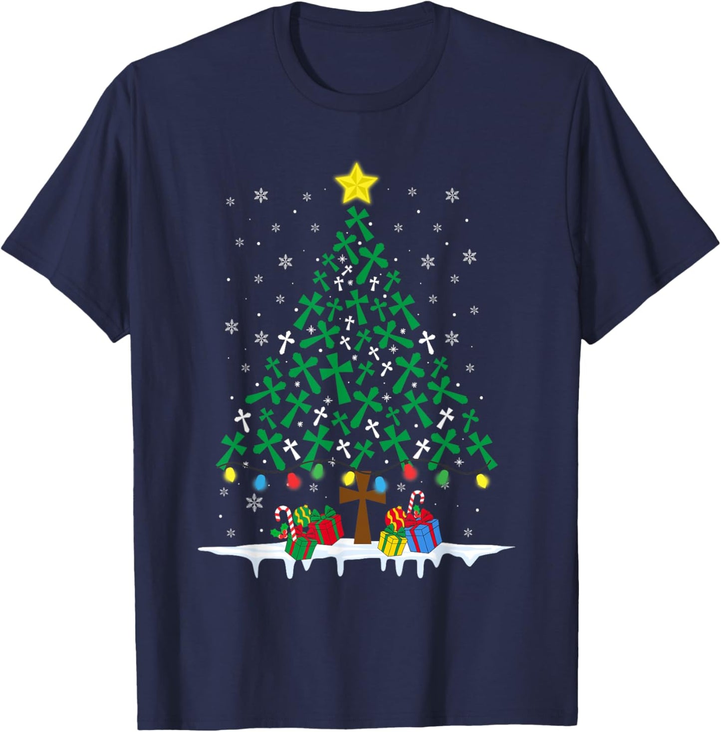 Faith Cross Christian Holiday Family Matching Christmas Tree T-Shirt - T-Shirt | Navy