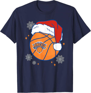 NBA New York Knicks Christmas Santa Hat Ball T-Shirt - T-Shirt | Navy