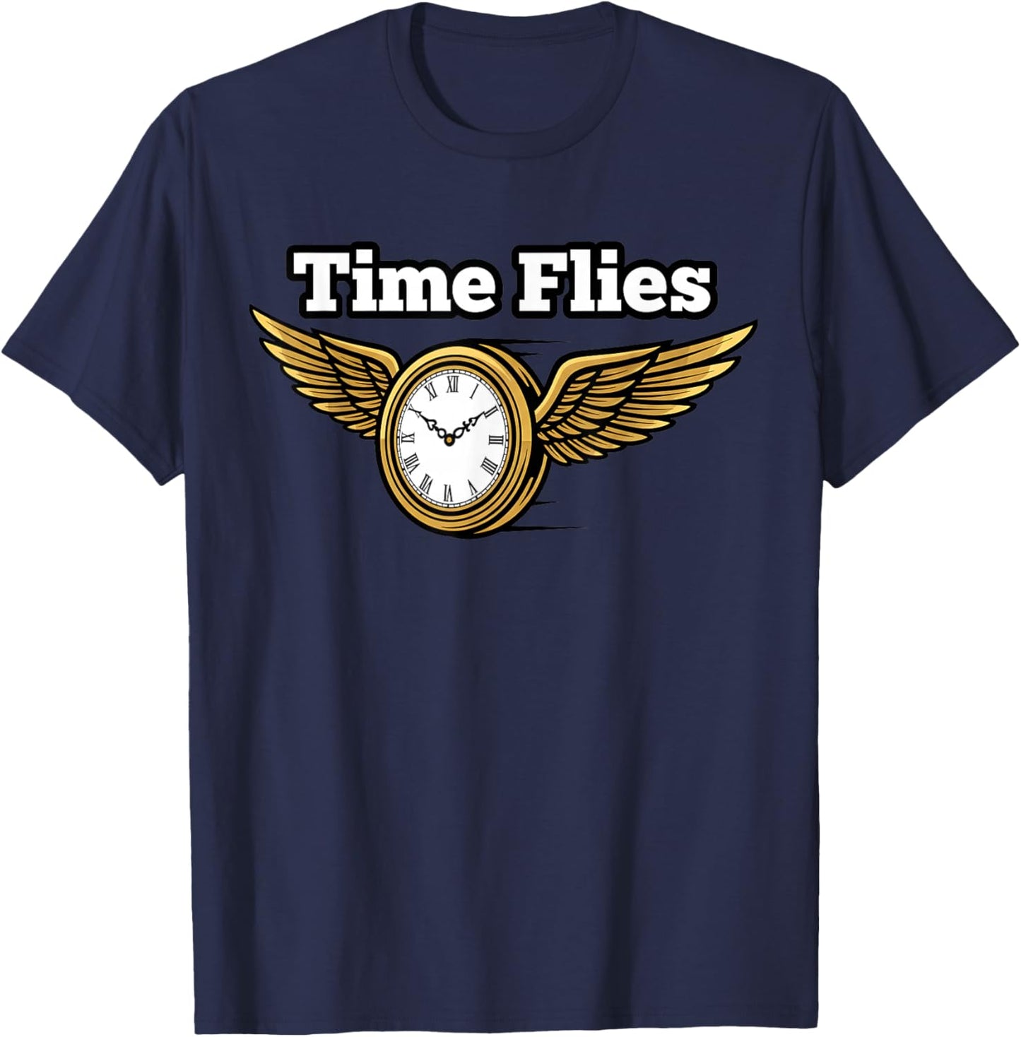 Time Flies Funny Clock with Wings T-Shirt - T-Shirt | Navy