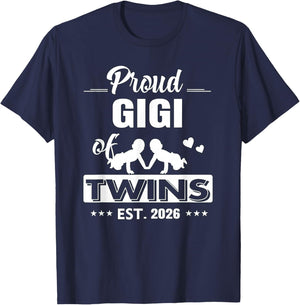 Proud Gigi of Twins EST 2026 Twins Cute Hearts T-Shirt - T-Shirt | Navy