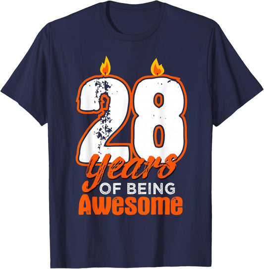 Candle 28 Birthday Party Wishes Cake Decoration Candlelight T-Shirt - T-Shirt | Navy