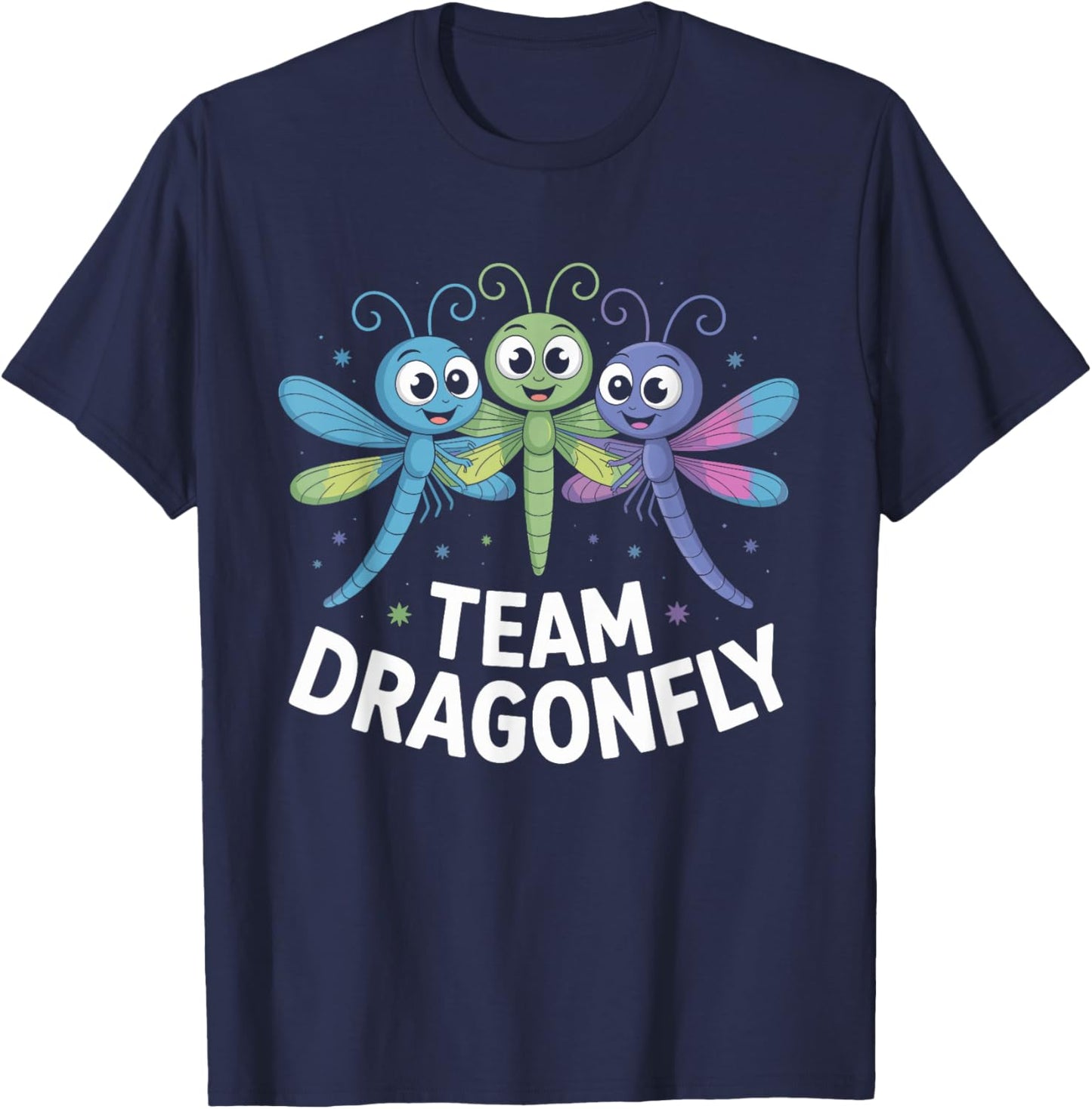 Team Dragonfly Cute Cartoon Spiritual Nature Birthday Party T-Shirt - T-Shirt | Navy