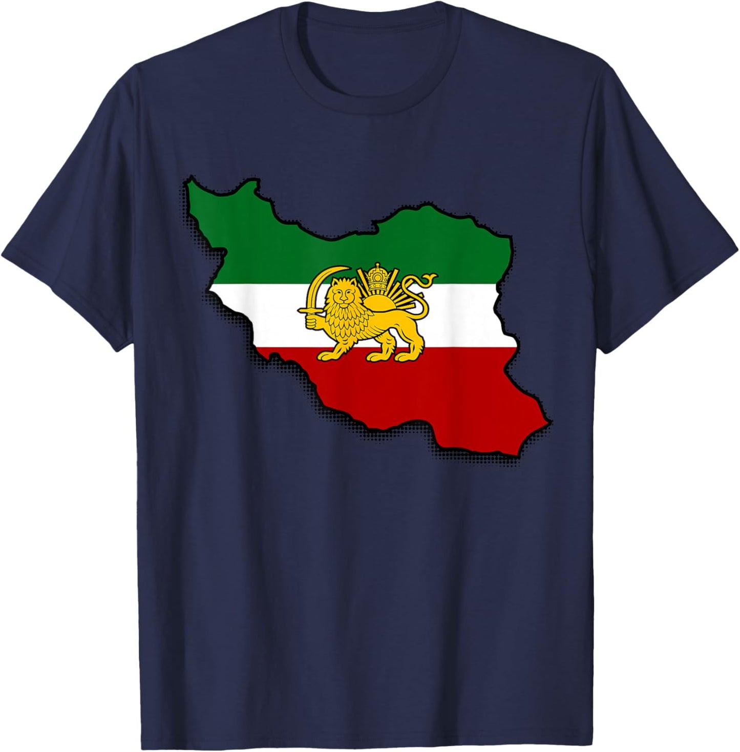 Iran Map Lion and Sun Persian Pahlavi Flag T-Shirt - T-Shirt | Navy