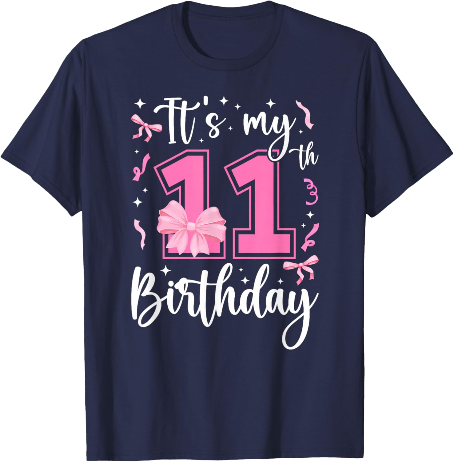11th Coquette Themed Birthday Eleven Year Old Girl Bow T-Shirt - T-Shirt | Navy