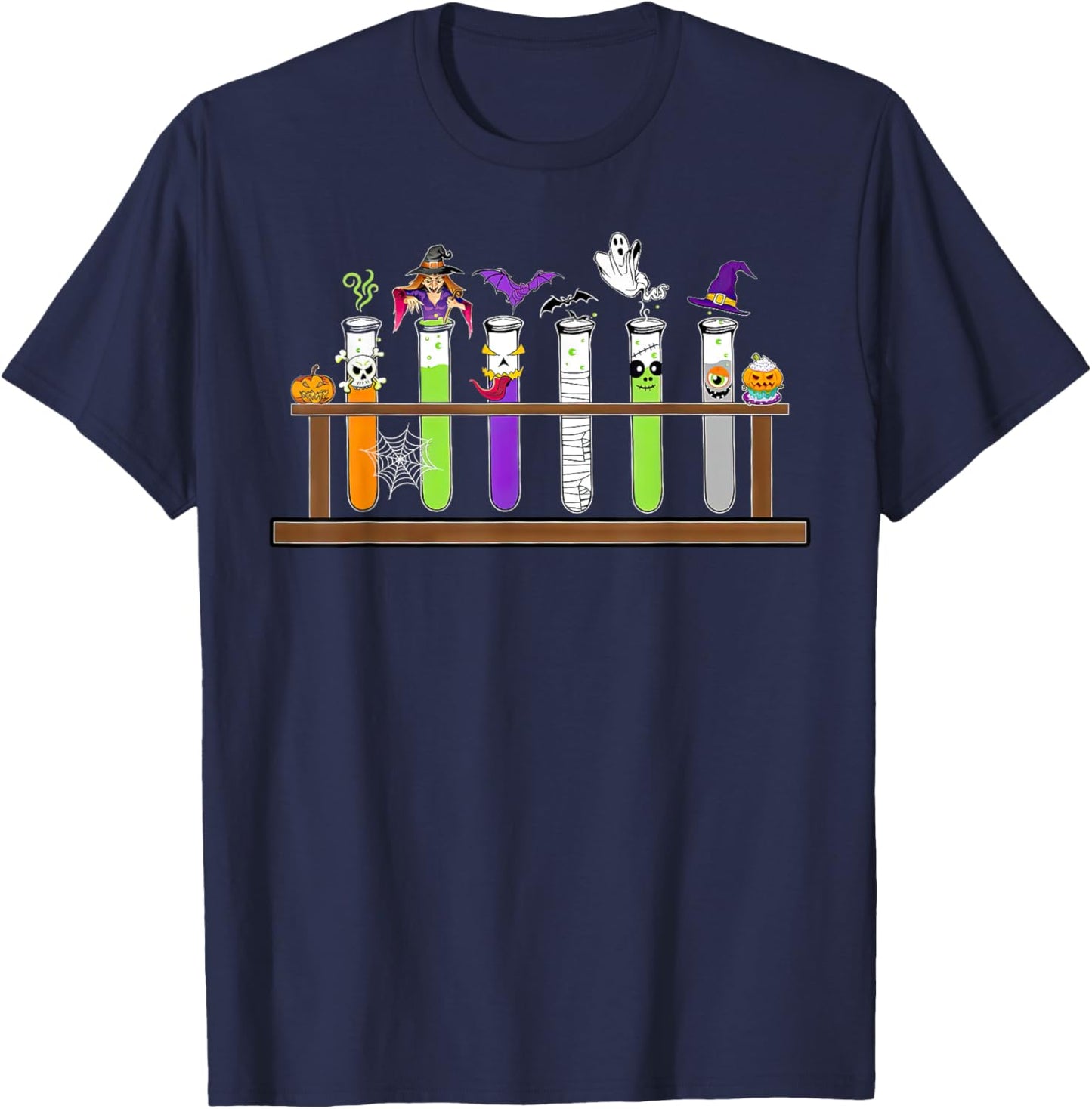 Test Tube Chemistry Nerd Science Teacher Spooky Halloween Men Women T-Shirt - T-Shirt | Navy