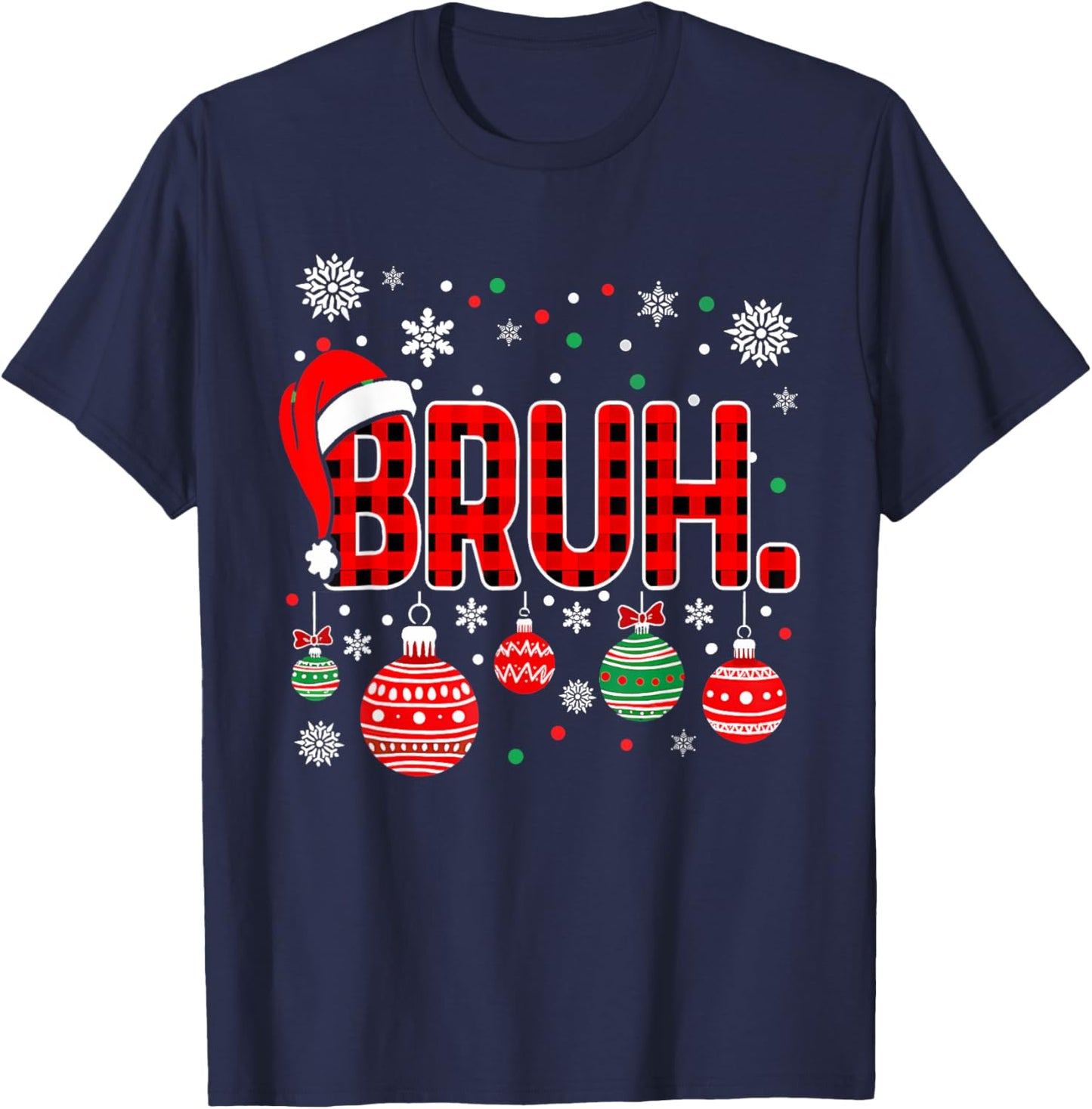 Bruh Funny Christmas Plaid Teens Boys Kids Xmas Pajamas T-Shirt - T-Shirt | Navy