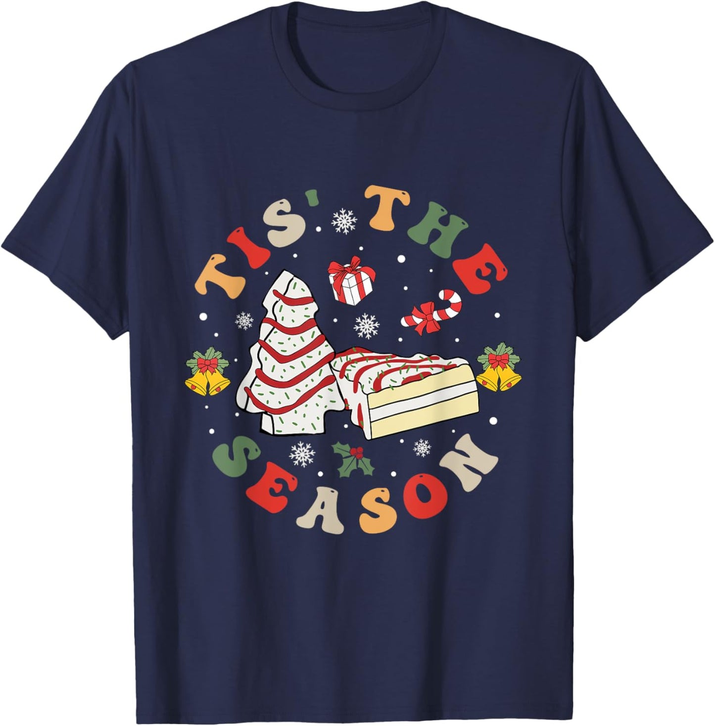 Farm Fresh Christmas Tree Cake Shirt Groovy Tis The Season T-Shirt - T-Shirt | Navy