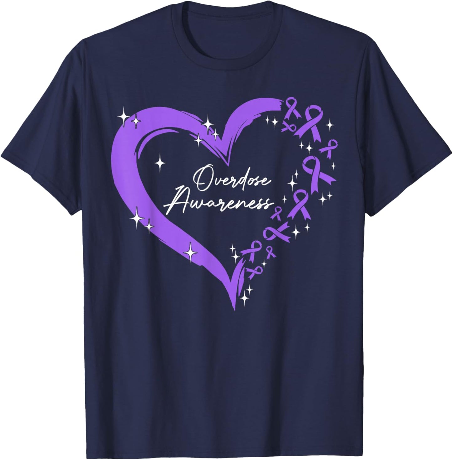 Overdose Awareness Purple Ribbon Drug Addiction Heart T-Shirt - T-Shirt | Navy