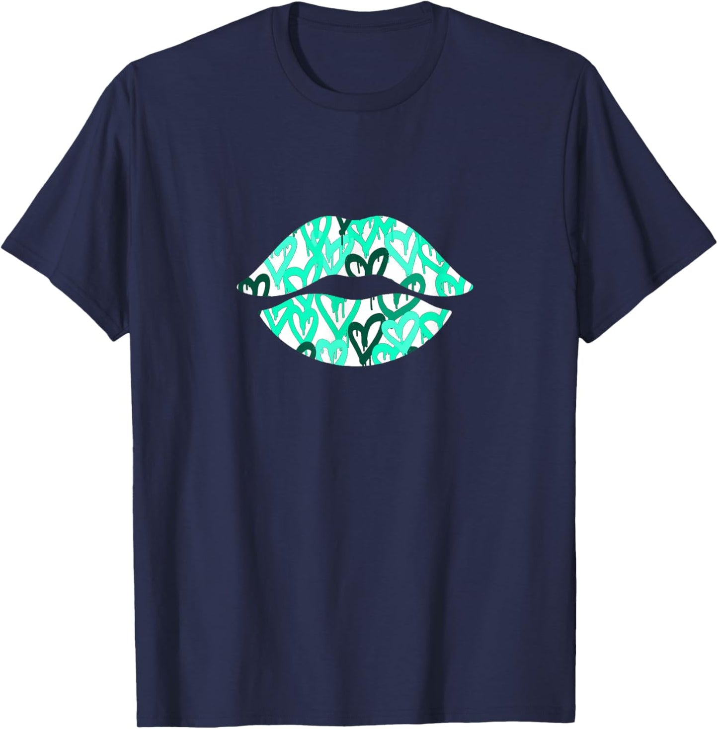 Light Teal Aqua Color Graffiti Heart Lips Light Teal Aqua T-Shirt - T-Shirt | Navy