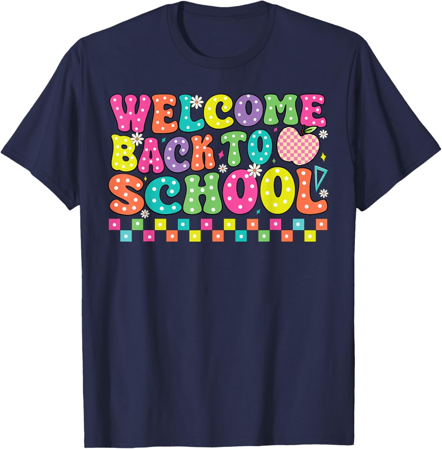 Welcome Back To School First Day of School Teachers Groovy T-Shirt - T-Shirt | Navy