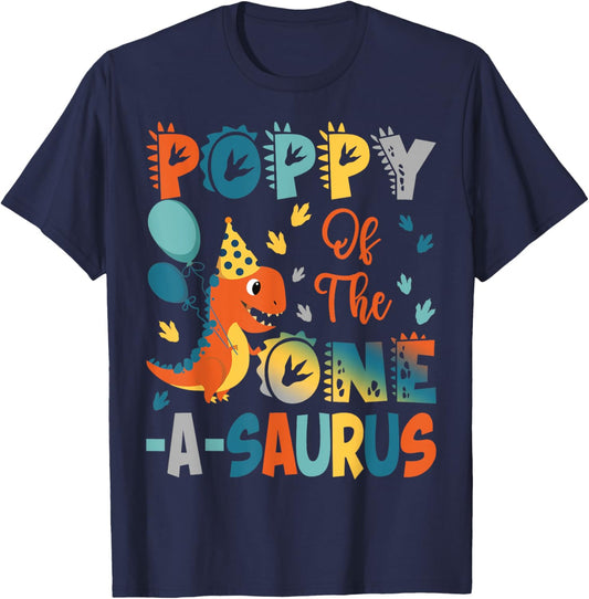 Poppy Of The One-A-Saurus 2Nd Birthday Dinosaur Party T-Shirt - T-Shirt | Navy
