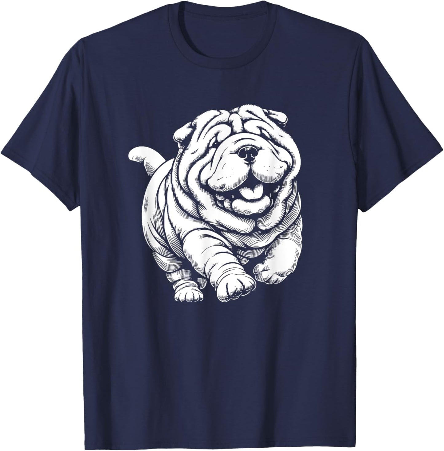 Cute Shar Pei Dog Running Art Design Women T-Shirt - T-Shirt | Navy