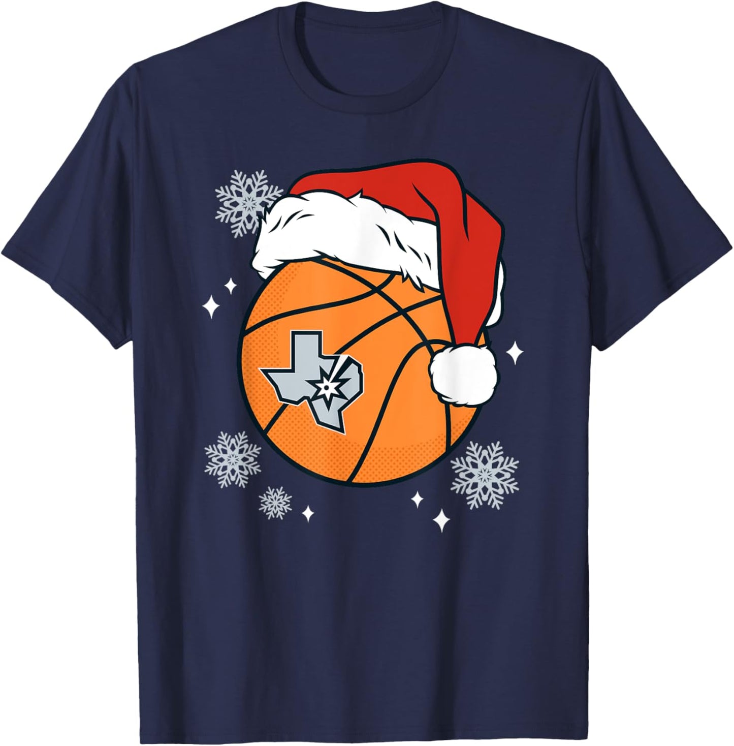 NBA San Antonio Spurs Christmas Santa Hat Ball T-Shirt - T-Shirt | Navy
