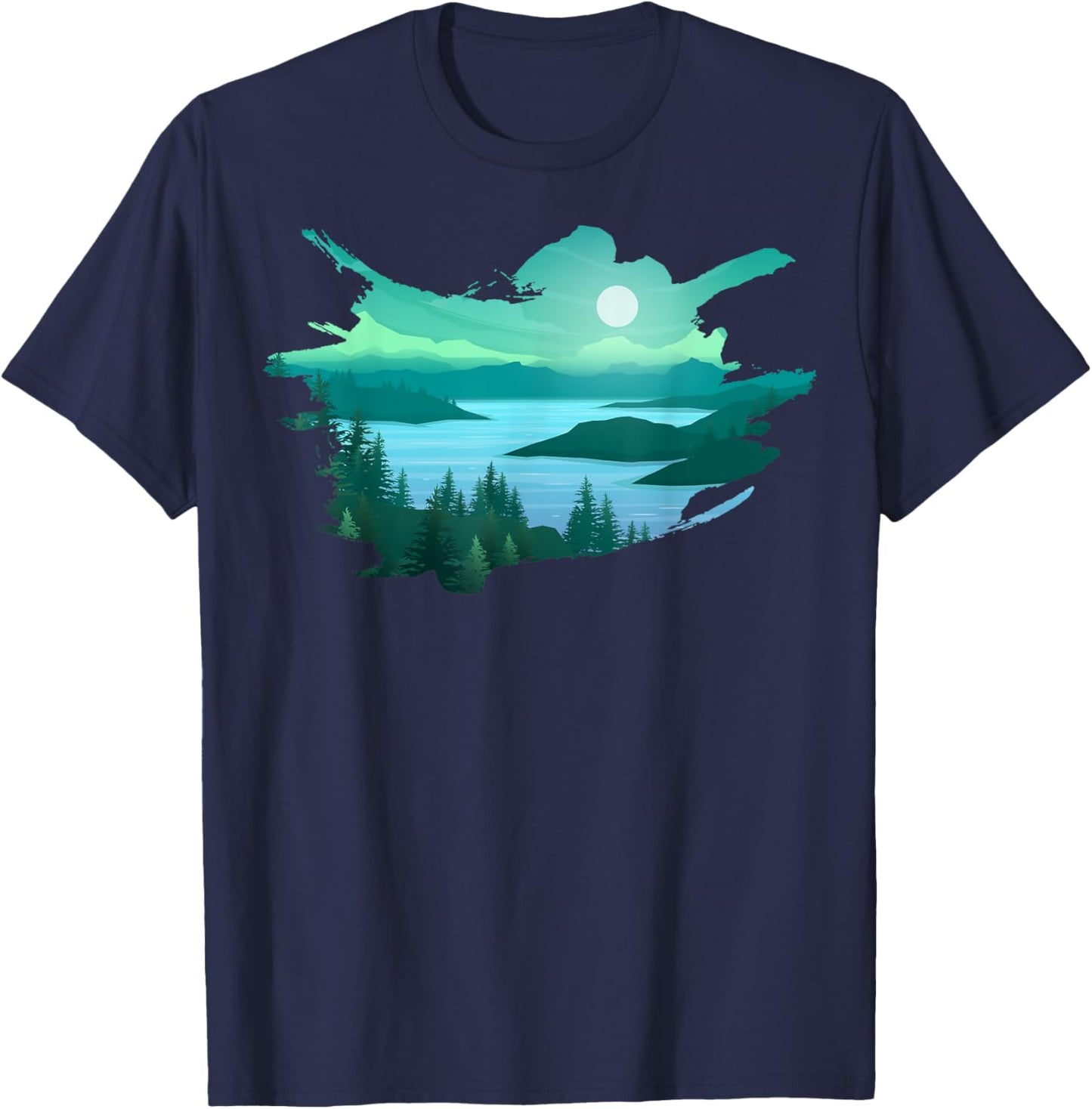 Timeless Mountain, Nature Trees, River and Forest T-Shirt - T-Shirt | Navy