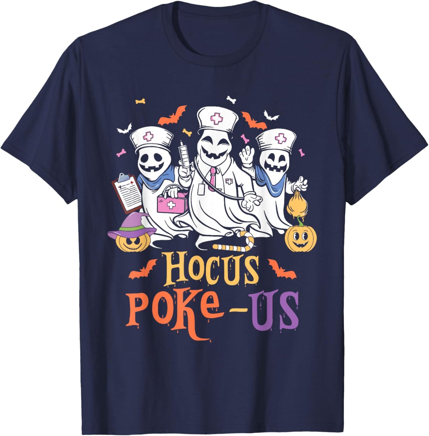 Phlebotomist Halloween,Medical Lab Tech,ER Crew Spooky Nurse T-Shirt - T-Shirt | Navy