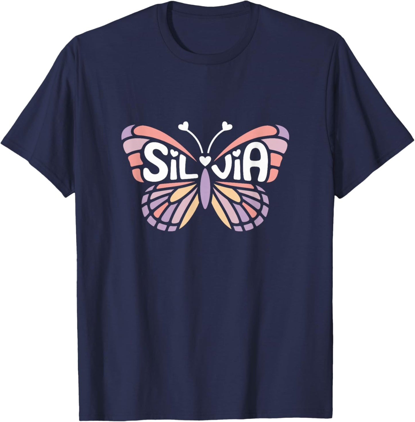 Silvia Butterfly - Personalized Cute Name Word Art T-Shirt - T-Shirt | Navy