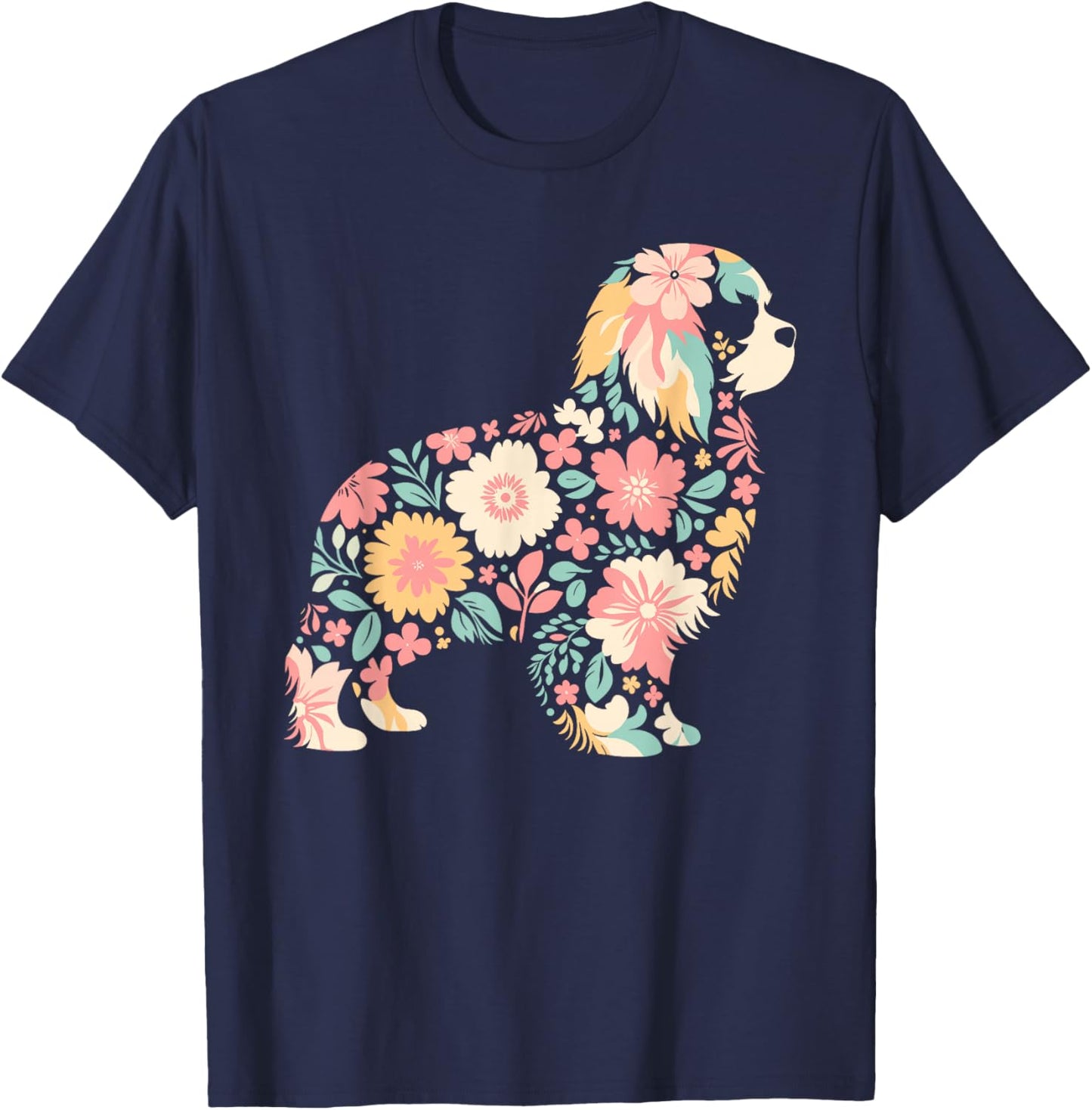 Cute FLower Cavalier King Charles Spaniel Mothers Day T-Shirt - T-Shirt | Navy