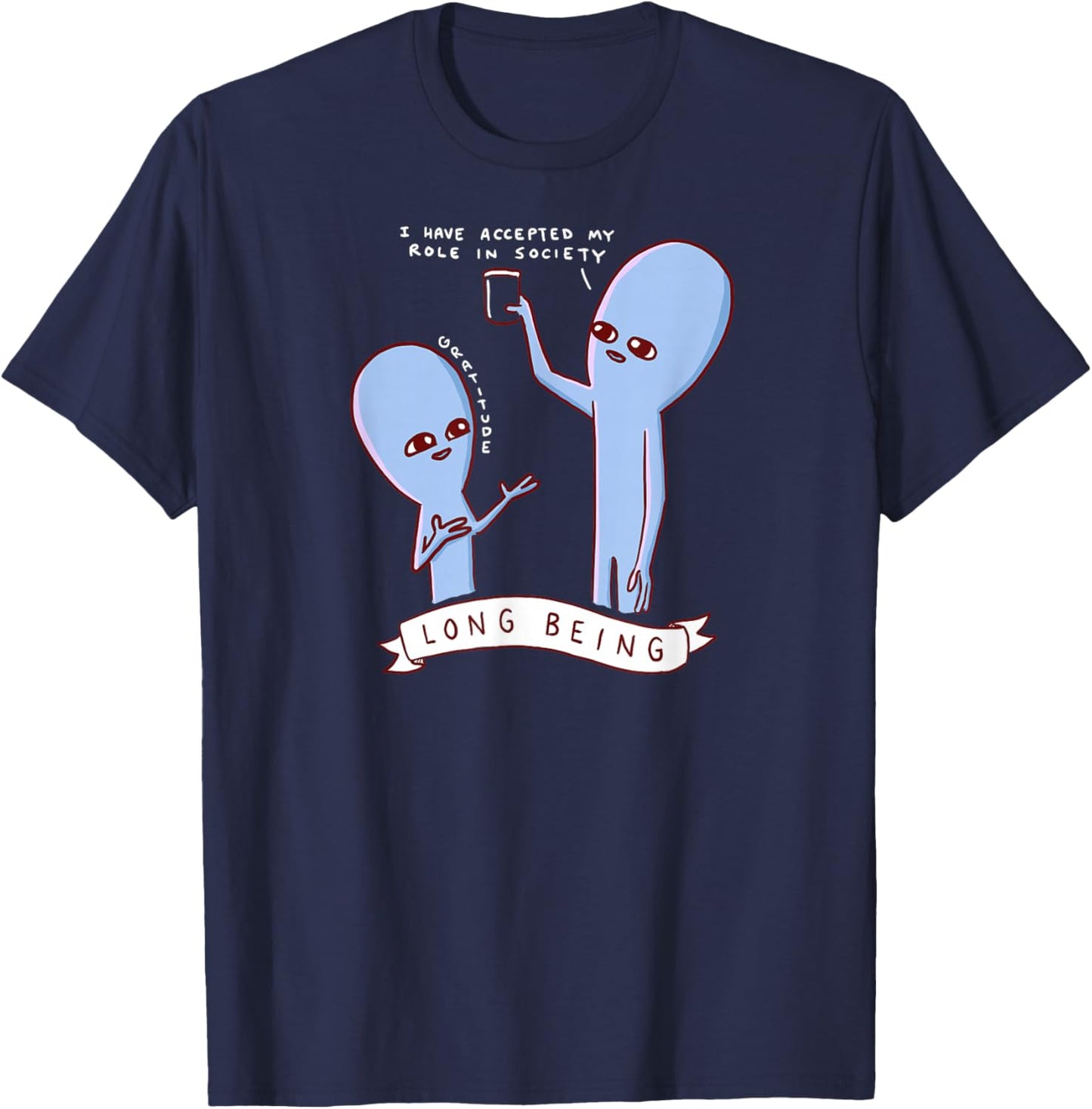 Threadless Nathan W. Pyle Strange Planet Long Being Graphic T-Shirt - T-Shirt | Navy