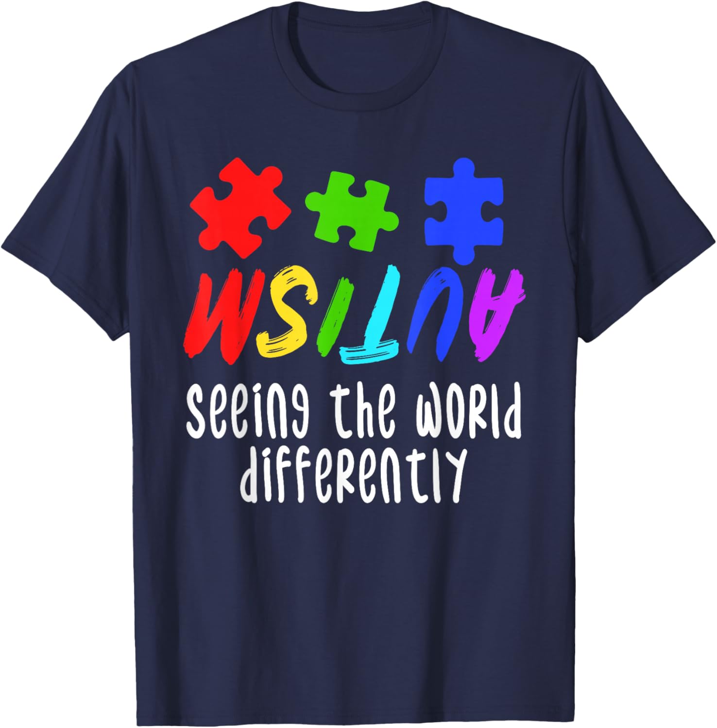 Autism Awareness Support Month Puzzle Gift | & T-Shirt - T-Shirt | Navy