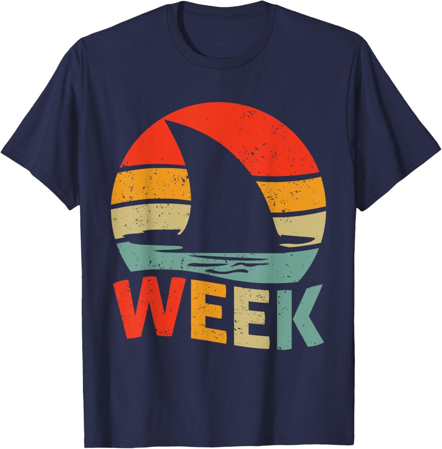 2025 Week Retro Shark Fin Lover Sea Ocean Animal Summer Trip Men Women Girls Kids T-Shirt - T-Shirt | Navy