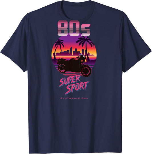 Moto Supersport Années 80 Synthwave Retro Sportbike Rider Haut de Gamme T-Shirt - T-Shirt | Navy