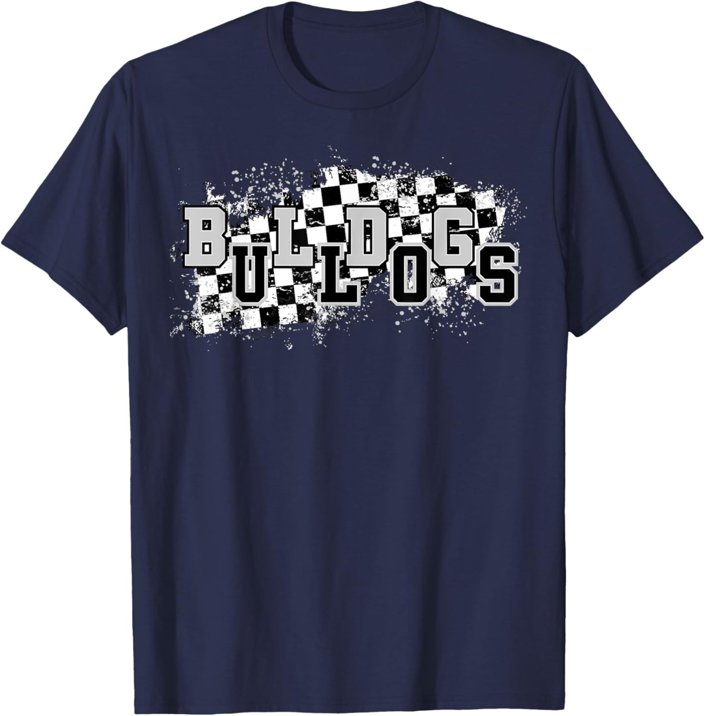 Bulldogs School Spirit Bulldog Pride Checkered Teacher T-Shirt - T-Shirt | Navy